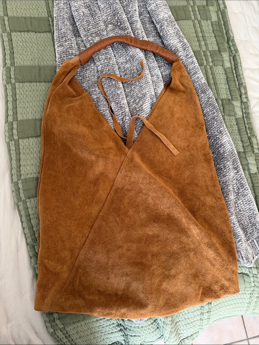 Vintage Borse in Pelle Italian Suede Leather Hobo Bag Cognac Brown